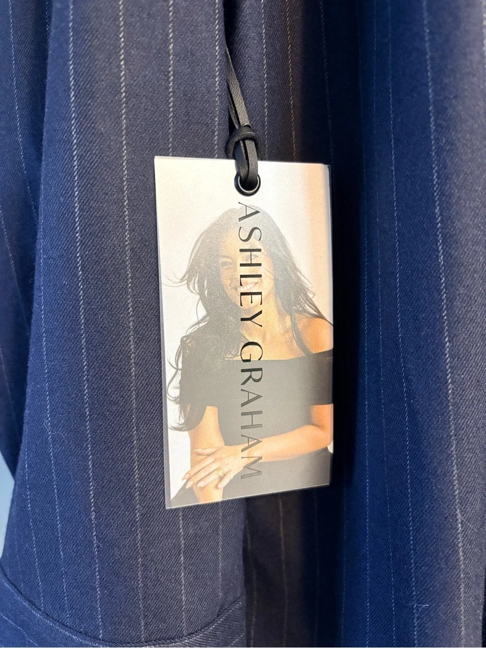 NWT Ashley Graham Navy Pinstripe Oversized Button Down Shirt - Picture 12 of 16